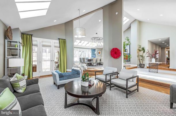 Dining room, Interior, Living room, Pendant Lights, Recessed Lighting, Wood Texture Flooring