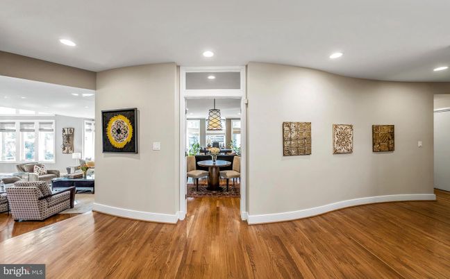 Dining room, Interior, Living room, Recessed Lighting, Wood Texture Flooring