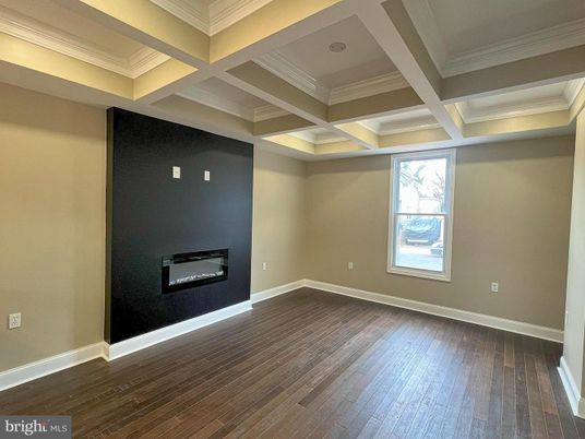 Empty room, Fireplace, Interior, Recessed Lighting, Wood Texture Flooring