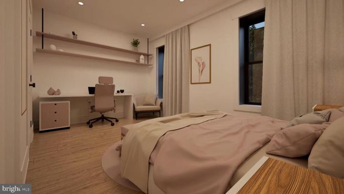 Bedroom, Home Office, Interior, Recessed Lighting, Wood Texture Flooring