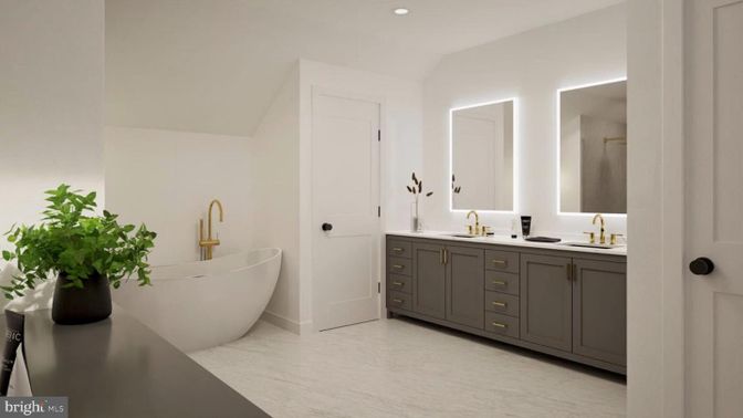 Bathroom, Dual Sink Vanities, Free Standing Baths, Interior, Recessed Lighting