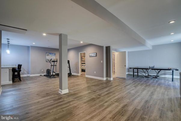 Fitness Equipment, Game Room, Interior, Pendant Lights, Recessed Lighting, Wood Texture Flooring