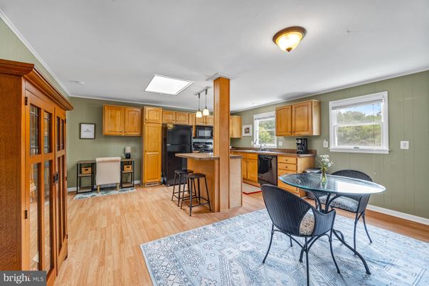Dining room, Interior, Kitchen, Pendant Lights, Wood Texture Flooring