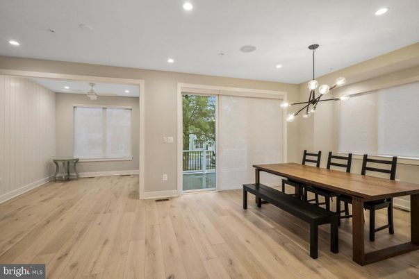 Dining room, Interior, Pendant Lights, Recessed Lighting, Wood Texture Flooring