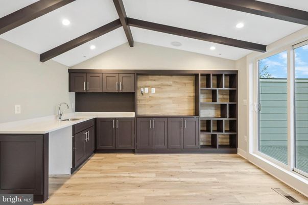 Interior, Kitchen, Recessed Lighting, Wooden Beams, Wood Texture Flooring