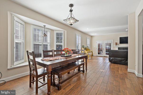 Dining room, Interior, Pendant Lights, Recessed Lighting, Wood Texture Flooring