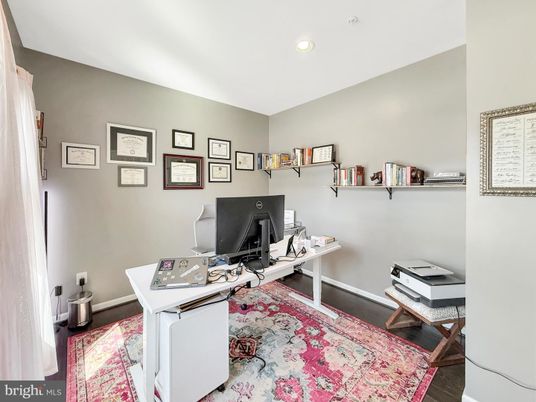 Home Office, Interior, Recessed Lighting, Wood Texture Flooring