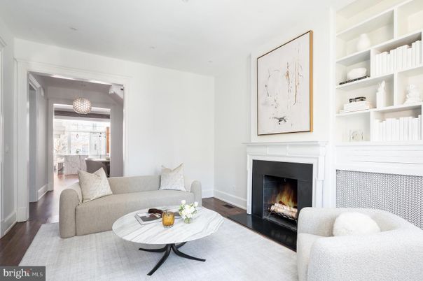 Fireplace, Interior, Living room, Pendant Lights, Wood Texture Flooring