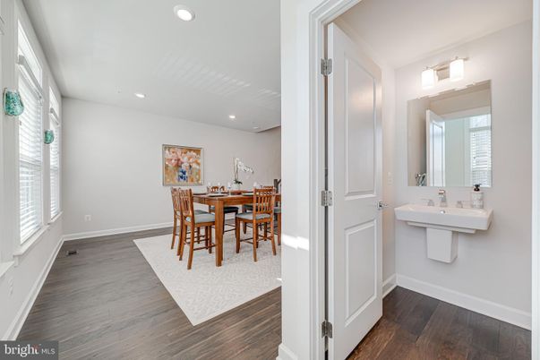 Bathroom, Dining room, Interior, Recessed Lighting, Wood Texture Flooring
