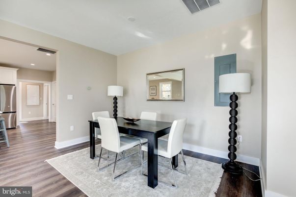 Dining room, Interior, Recessed Lighting, Wood Texture Flooring