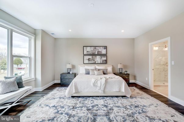 Bedroom, Interior, Marble Walls, Recessed Lighting, Wood Texture Flooring