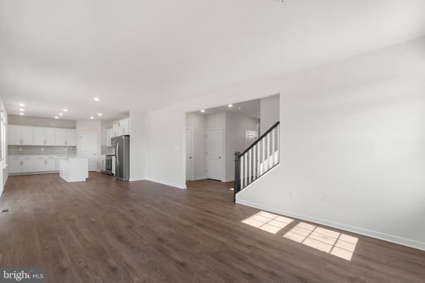 Empty room, Interior, Kitchen, Recessed Lighting, Wood Texture Flooring