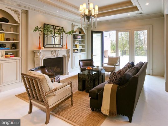 Chandelier, Fireplace, Interior, Living room, Recessed Lighting