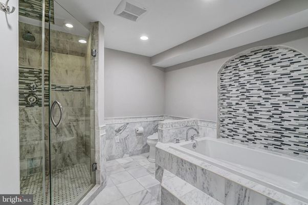 Bathroom, Glass Shower, Interior, Marble, Recessed Lighting
