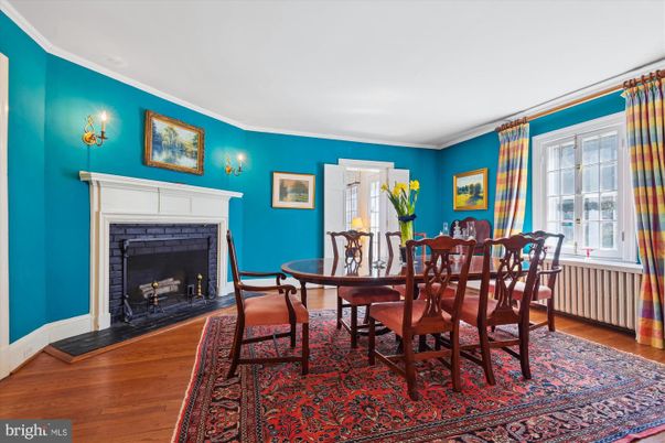 Dining room, Fireplace, Interior, Wood Texture Flooring