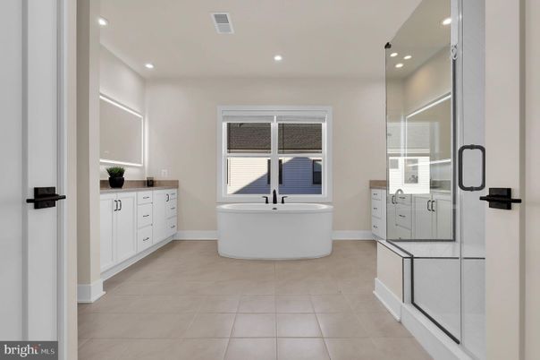 Bathroom, Dual Sink Vanities, Free Standing Baths, Interior, Recessed Lighting