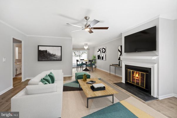 Dining room, Fireplace, Interior, Living room, Pendant Lights, Wood Texture Flooring