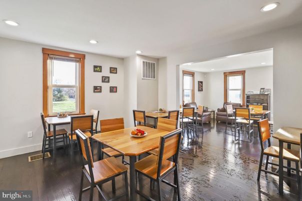 Dining room, Interior, Recessed Lighting, Wood Texture Flooring