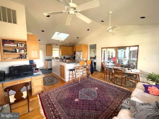 Dining room, Interior, Kitchen, Living room, Recessed Lighting, Wood Texture Flooring