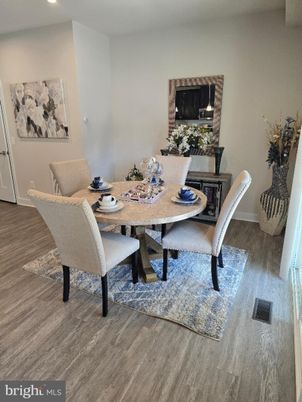 Dining room, Interior, Recessed Lighting, Wood Texture Flooring