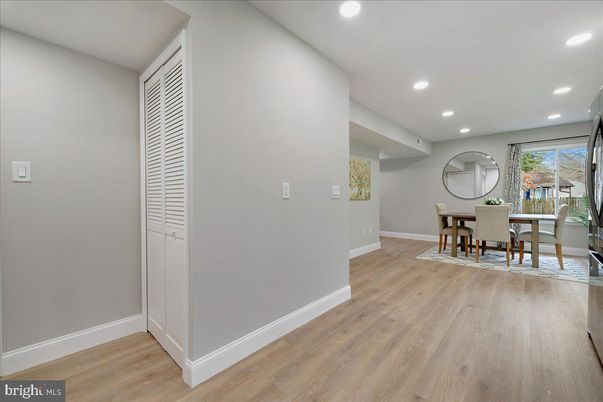 Dining room, Interior, Recessed Lighting, Wood Texture Flooring
