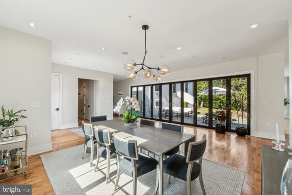 Dining room, Interior, Pendant Lights, Recessed Lighting, Wood Texture Flooring