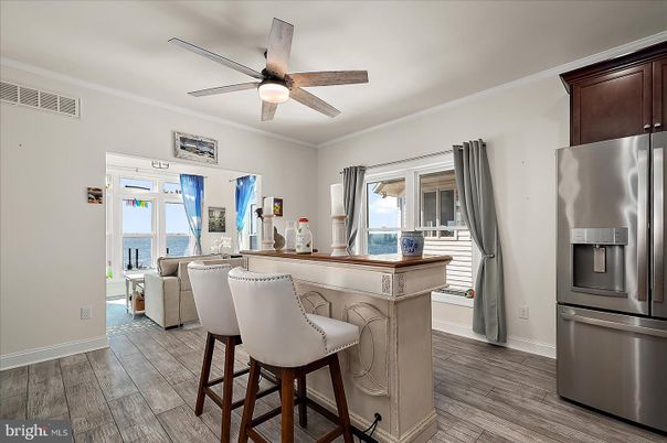 Interior, Kitchen, Stainless Steel Appliances, Water, Wood Texture Flooring