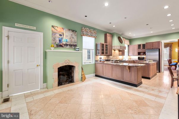 Fireplace, Interior, Kitchen, Recessed Lighting, Stainless Steel Appliances