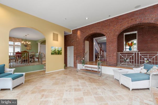 Chandelier, Dining room, Interior, Recessed Lighting, Stone Walls