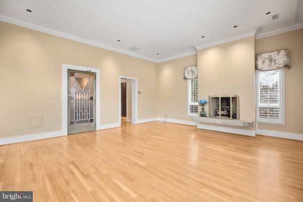 Empty room, Fireplace, Interior, Recessed Lighting, Wood Texture Flooring