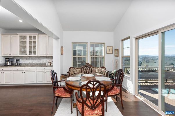Dining room, Interior, Recessed Lighting, Wood Texture Flooring