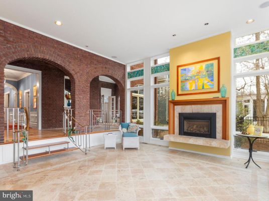 Fireplace, Interior, Recessed Lighting, Stone Walls