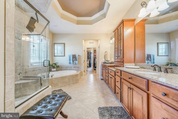 Bathroom, Dual Sink Vanities, Glass Shower, Interior, Stone Walls