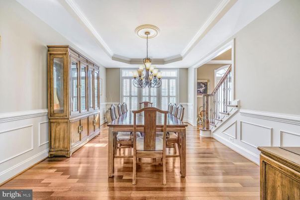 Chandelier, Dining room, Interior, Wood Texture Flooring