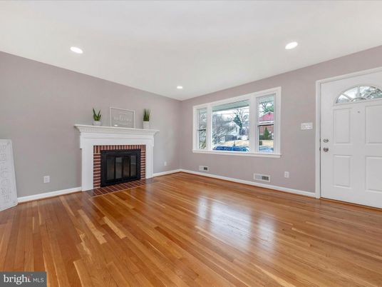Empty room, Fireplace, Interior, Recessed Lighting, Wood Texture Flooring