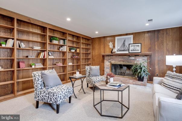 Fireplace, Interior, Living room, Recessed Lighting, Wooden Walls
