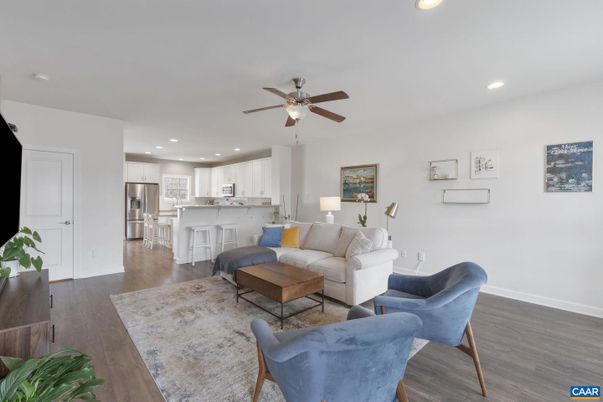 Interior, Kitchen, Living room, Recessed Lighting, Stainless Steel Appliances, Wood Texture Flooring