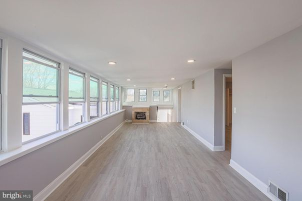 Empty room, Fireplace, Interior, Recessed Lighting, Wood Texture Flooring