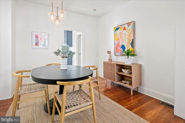 Dining room, Interior, Pendant Lights, Wood Texture Flooring