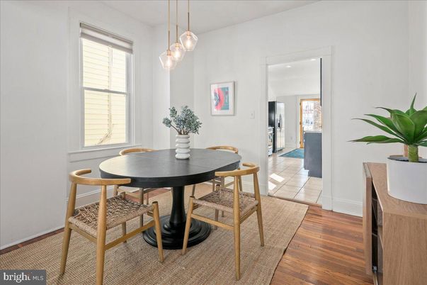 Dining room, Interior, Pendant Lights, Wood Texture Flooring