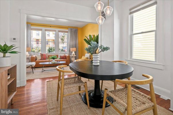 Dining room, Interior, Living room, Pendant Lights, Wood Texture Flooring