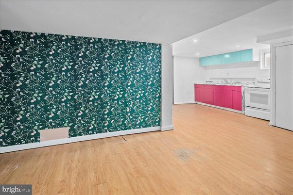 Empty room, Interior, Kitchen, Recessed Lighting, Wood Texture Flooring