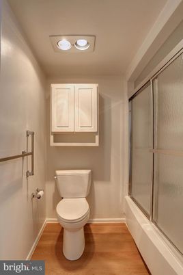 Bathroom, Glass Shower, Interior, Wood Texture Flooring