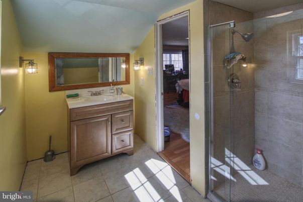 Bathroom, Glass Shower, Interior, Wood Texture Flooring