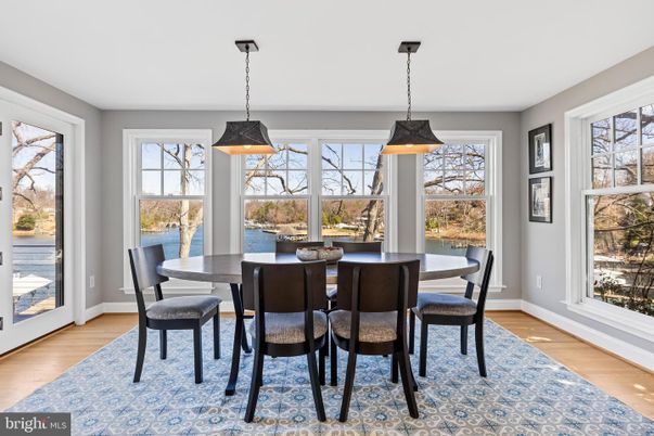 Dining room, Interior, Pendant Lights, Wood Texture Flooring