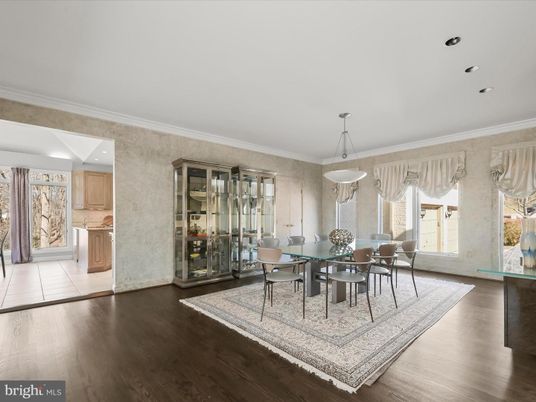 Dining room, Interior, Pendant Lights, Recessed Lighting, Wood Texture Flooring