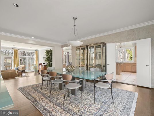 Dining room, Interior, Pendant Lights, Recessed Lighting, Wood Texture Flooring