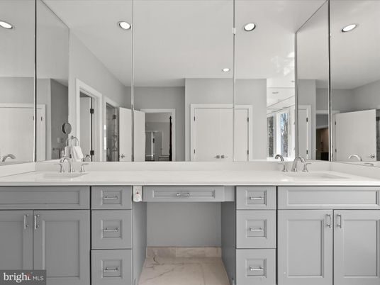 Bathroom, Dual Sink Vanities, Interior, Marble, Recessed Lighting