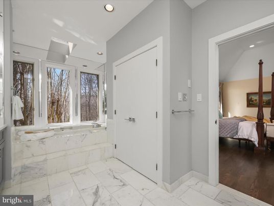 Bedroom, Interior, Marble, Recessed Lighting, Wood Texture Flooring
