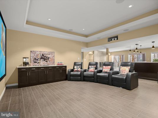 Home Theatre Room, Interior, Pendant Lights, Recessed Lighting, Theatre Room, Wood Texture Flooring